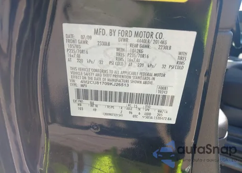 2009 Mercury Mariner I4 из США, поврежденный, VIN 4M2CU81709KJ26513